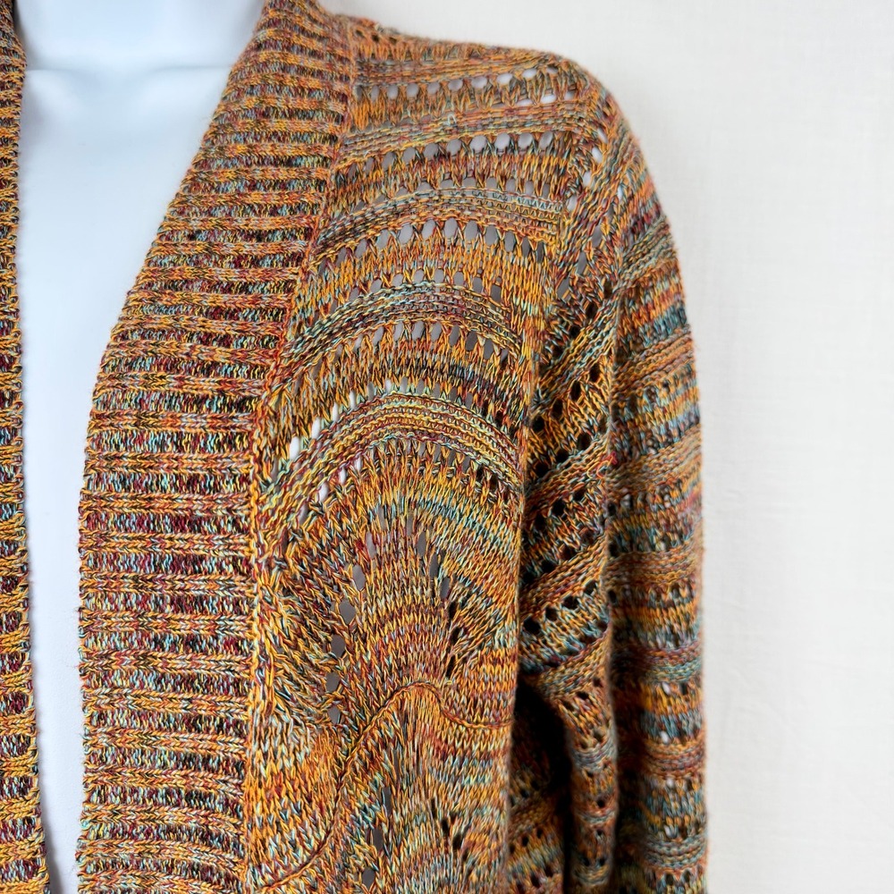 Belldini Womens XL Space Dye Open Front Cardigan Orange Teal Pointelle Knit - Picture 3 of 9